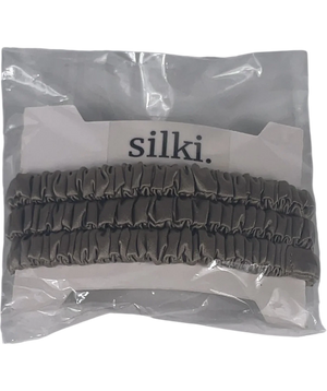 SILKI. Grey Set Of 3 Luxury 100% Mulberry Silk Hair Scrunchies One Size