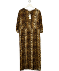 M&S Brown Puff Sleeve Bow Front Leopard Midaxi Dress UK 16 — Front
