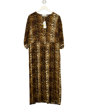 M&S Brown Puff Sleeve Bow Front Leopard Midaxi Dress UK 16