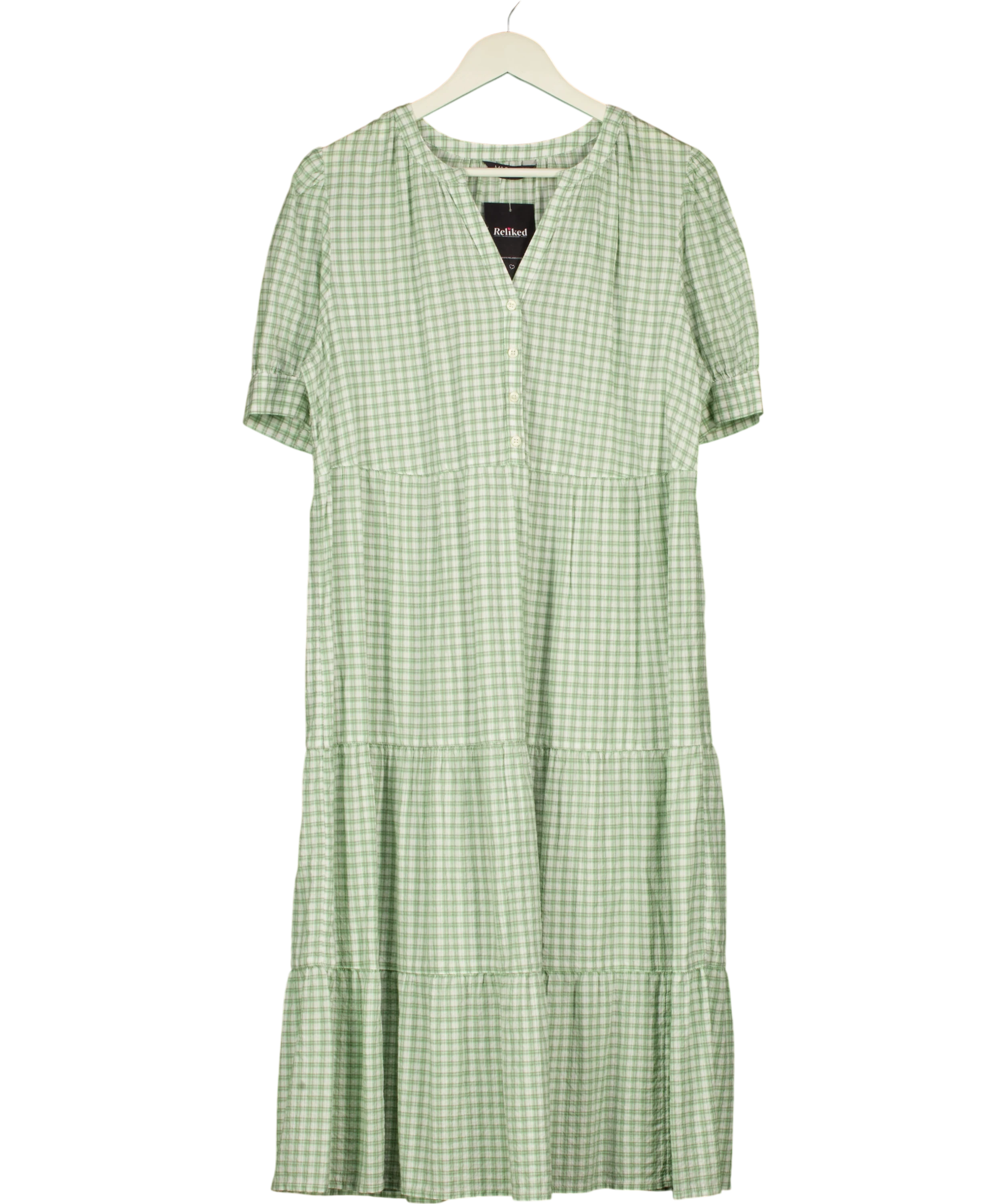 M&S Collection Green Check Tiered Dress  - Petite UK 16 — Front