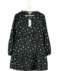 M&S Floral Ruffle Mini Waisted Dress Navy Blue UK 16 — Front