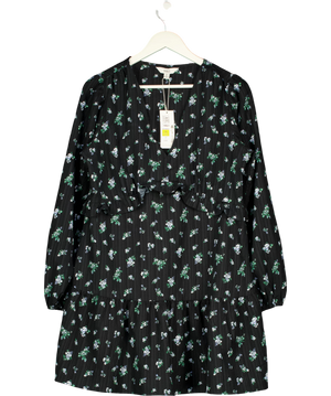 M&S Floral Ruffle Mini Waisted Dress Navy Blue UK 16