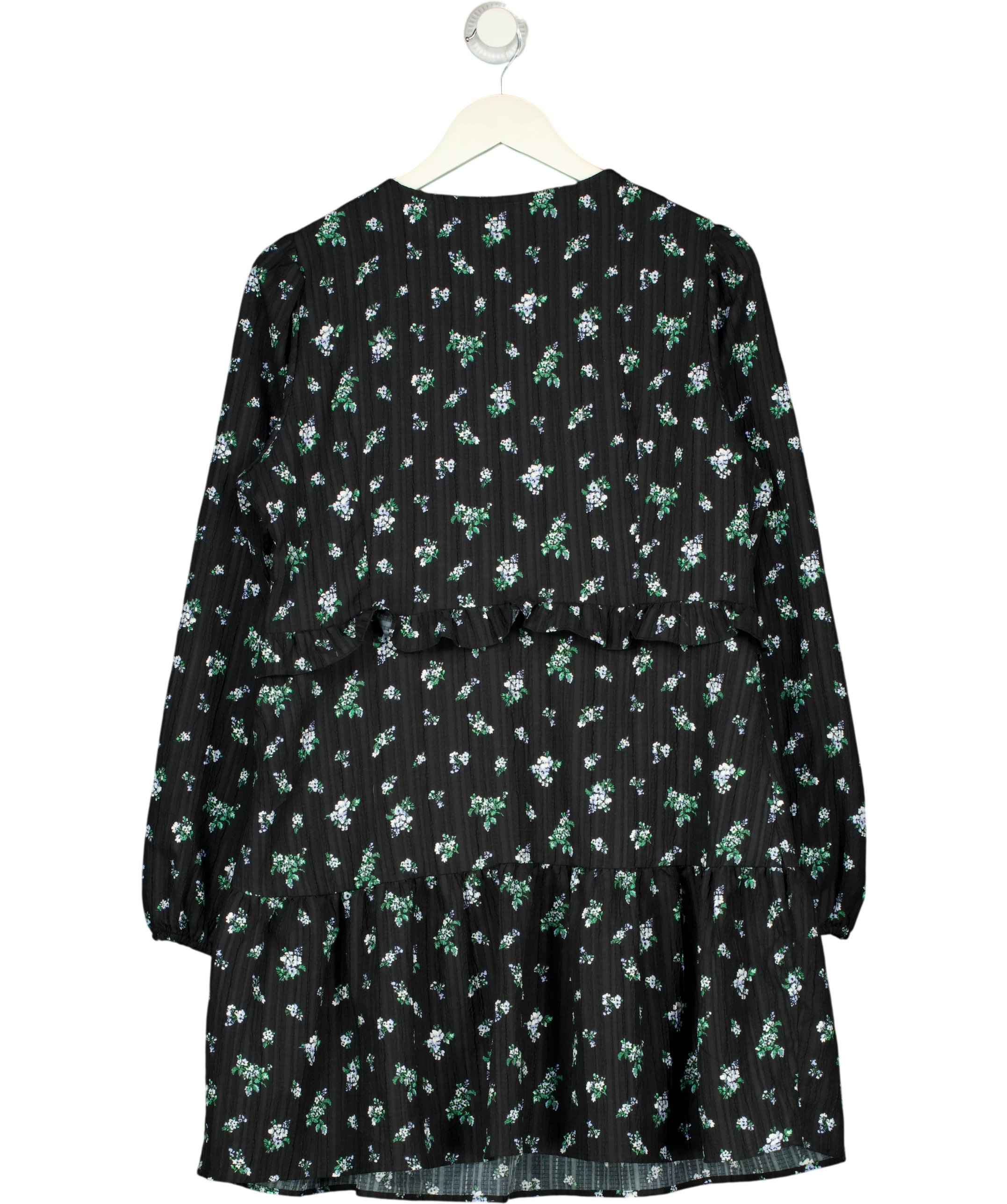 M&S Floral Ruffle Mini Waisted Dress Navy Blue UK 16 — Back