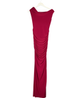 Ego burgundy asymmetric draped side ruched maxi dress, size UK 10 — front
