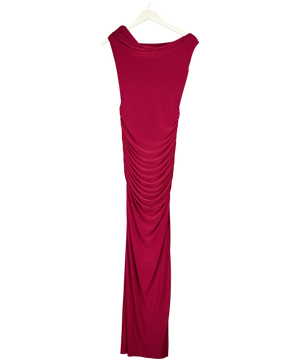 Ego Asymmetric Draped Side Ruched Maxi Dress Red UK 10