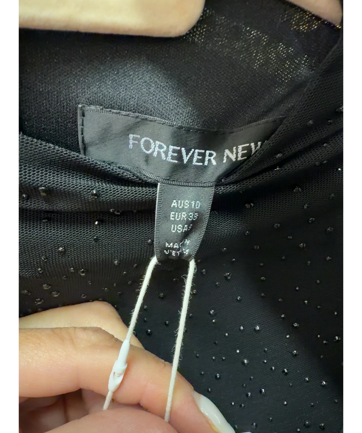 FOREVER NEW Black Nina Embellished Maxi Dress, size UK 10 — detail