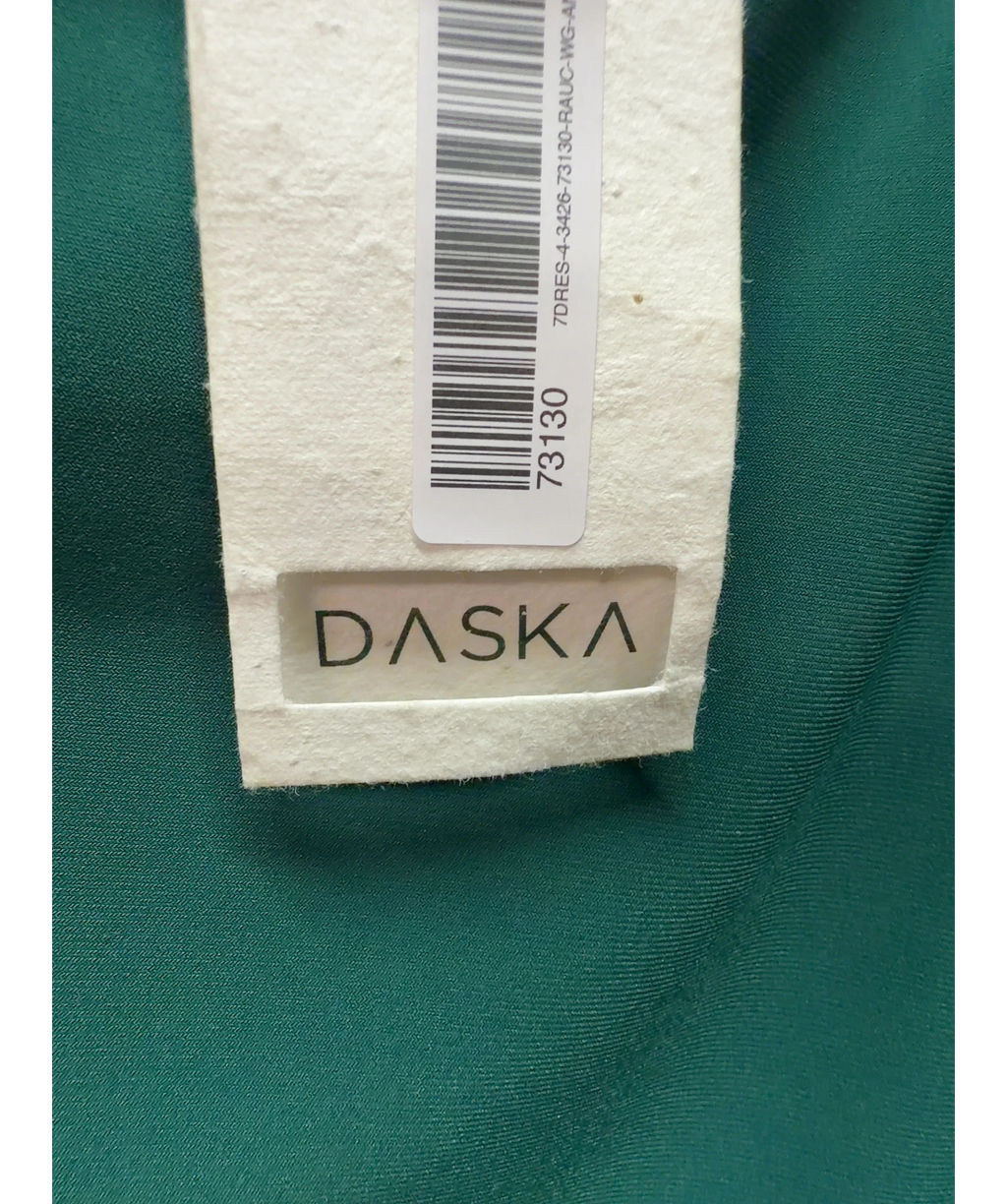 Daska Green green ruched side cascade ruffle maxi dress, size UK S — detail