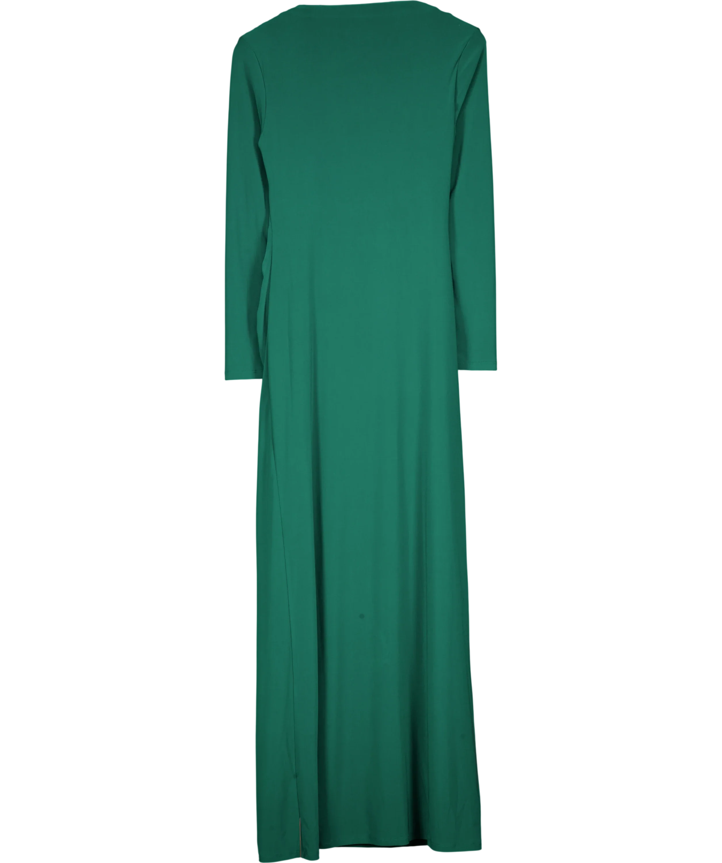 Daska Green green ruched side cascade ruffle maxi dress, size UK S — back