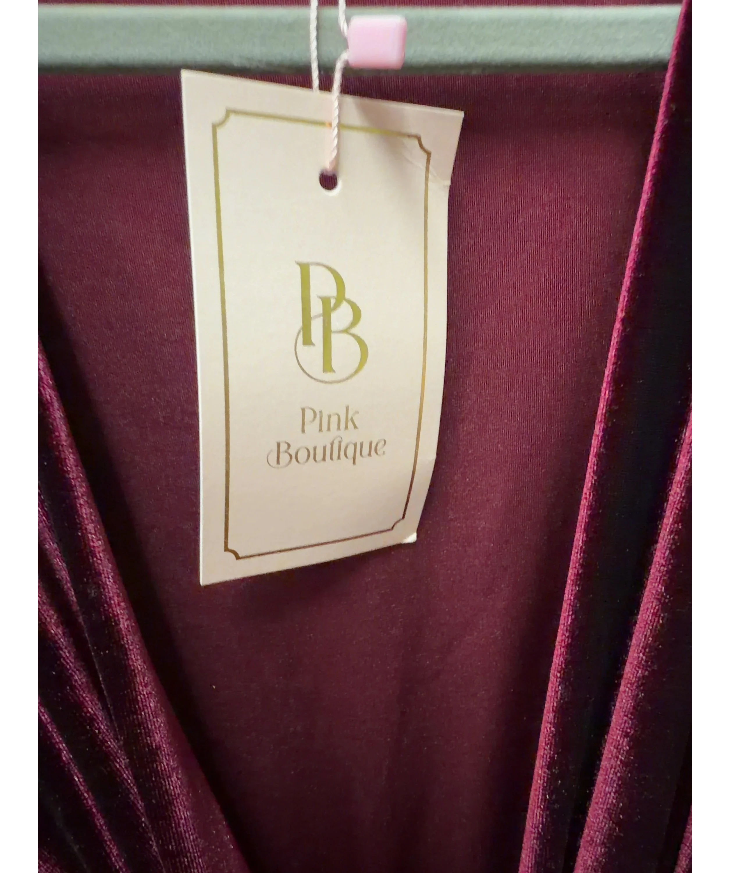 Pink Boutique burgundy Viviana Red Drape Knot Front Velvet Dress, size UK XL — detail