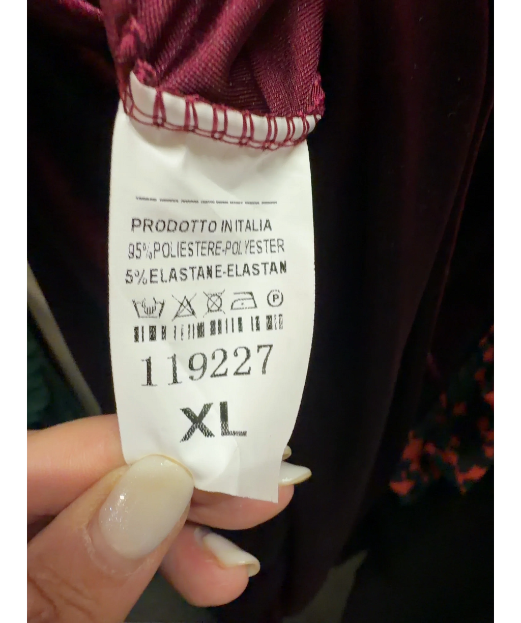 Pink Boutique burgundy Viviana Red Drape Knot Front Velvet Dress, size UK XL — label