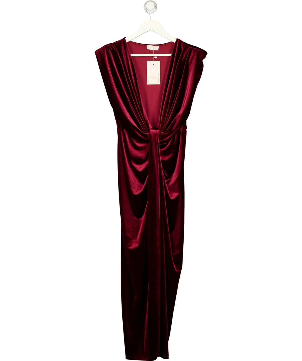 Pink Boutique burgundy Viviana Red Drape Knot Front Velvet Dress, size UK XL — front