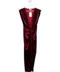 Pink Boutique burgundy Viviana Red Drape Knot Front Velvet Dress, size UK XL — front