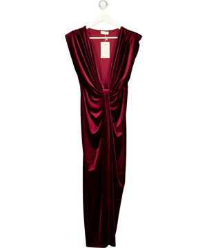 Pink Boutique Viviana Burgundy Drape Knot Front Velvet Dress UK XL