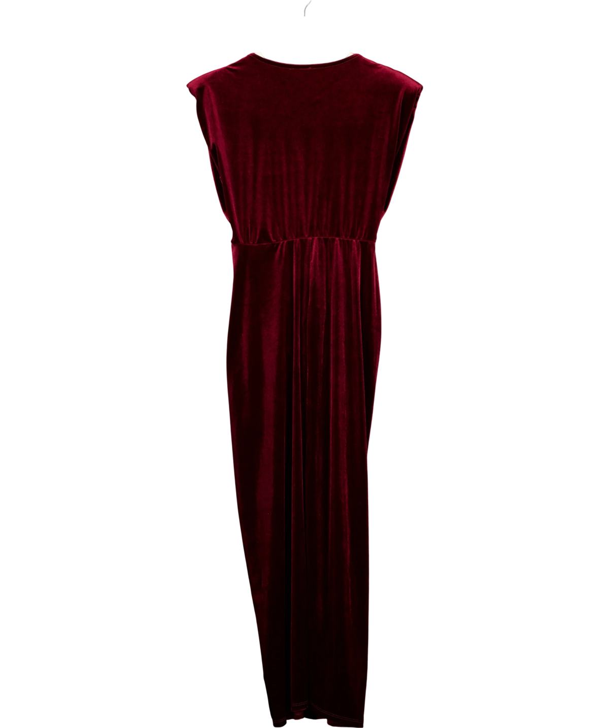 Pink Boutique burgundy Viviana Red Drape Knot Front Velvet Dress, size UK XL — back