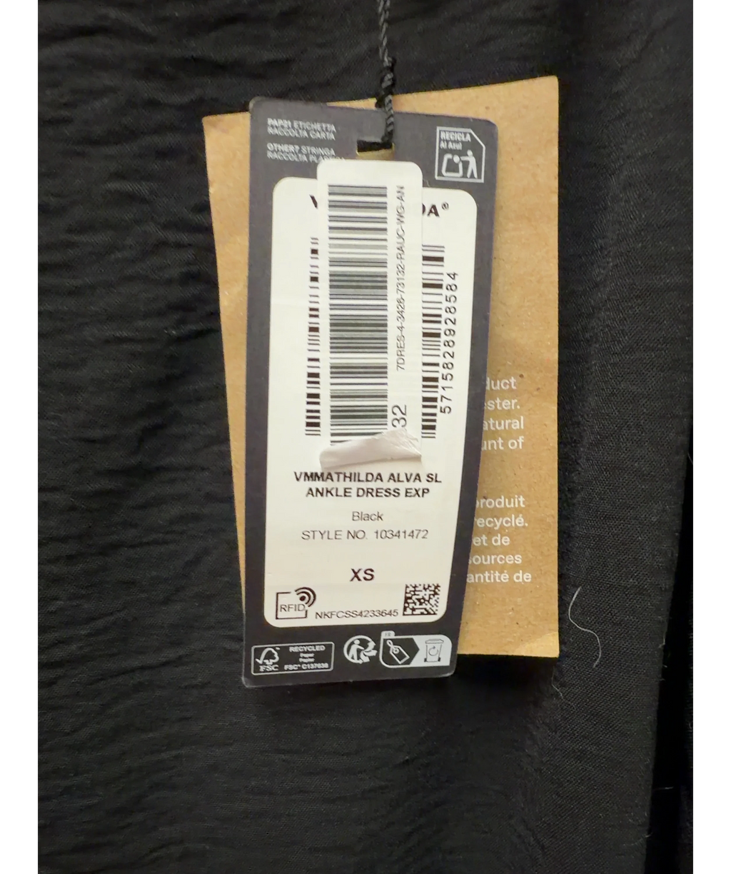 Vero Moda Black VMMATHILDA Long Dress, size UK XS — label
