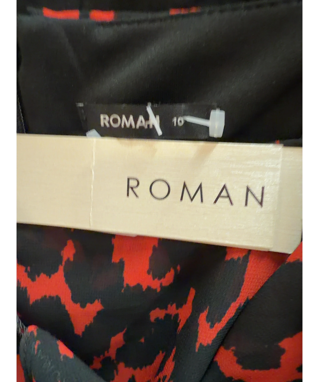 Roman Red Animal Print Cold Shoulder Jumpsuit, size UK 10 — detail