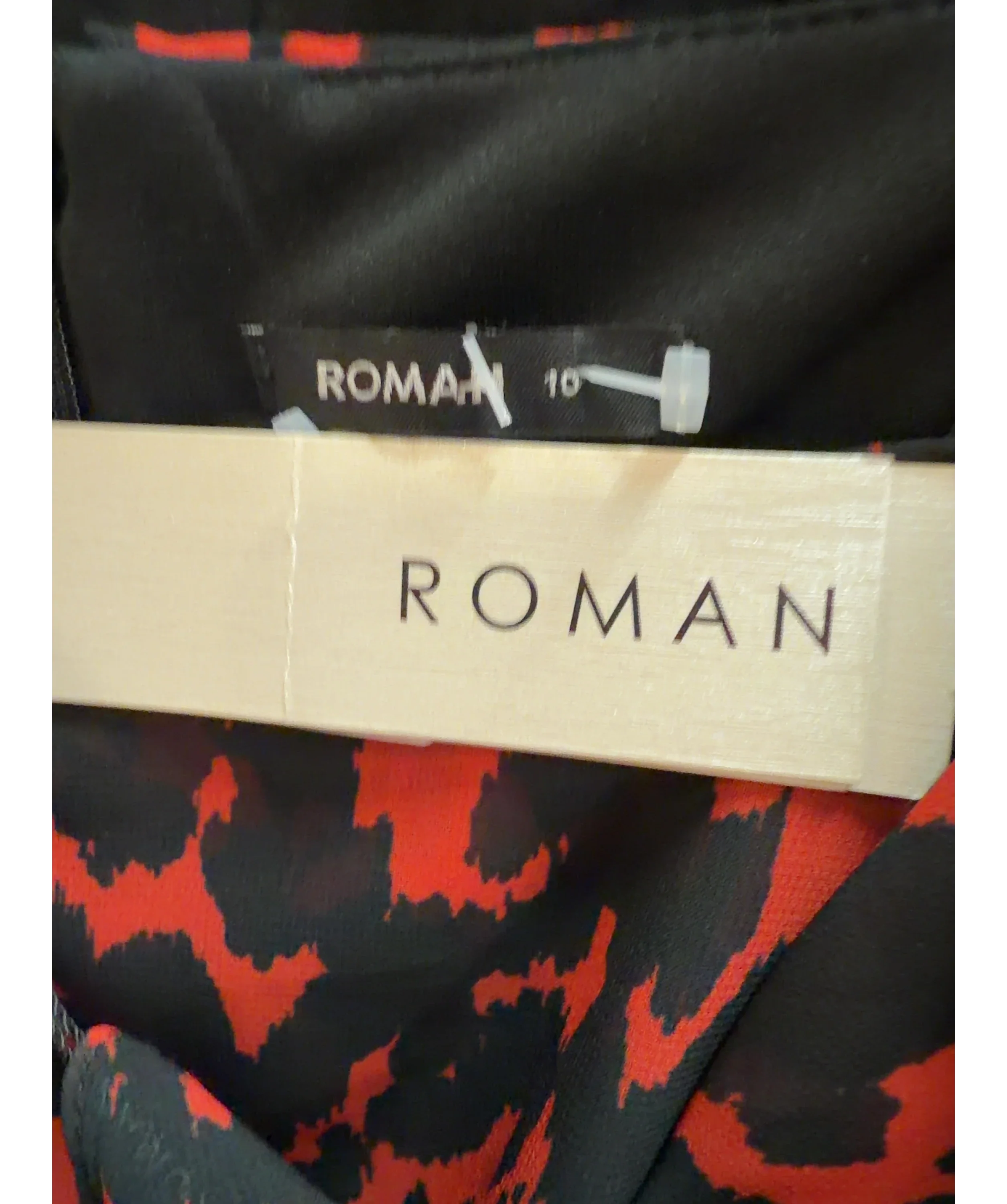 Roman Red Animal Print Cold Shoulder Jumpsuit, size UK 10 — detail