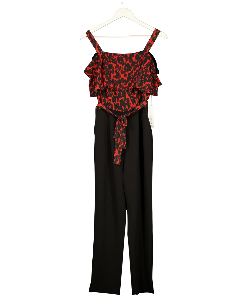 Roman Red Animal Print Cold Shoulder Jumpsuit, size UK 10 — front