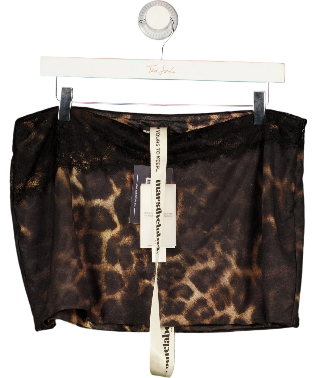 Mars the Label Black The Jayde Mini Skirt BROWN Leopard Prin, size UK 16 — front