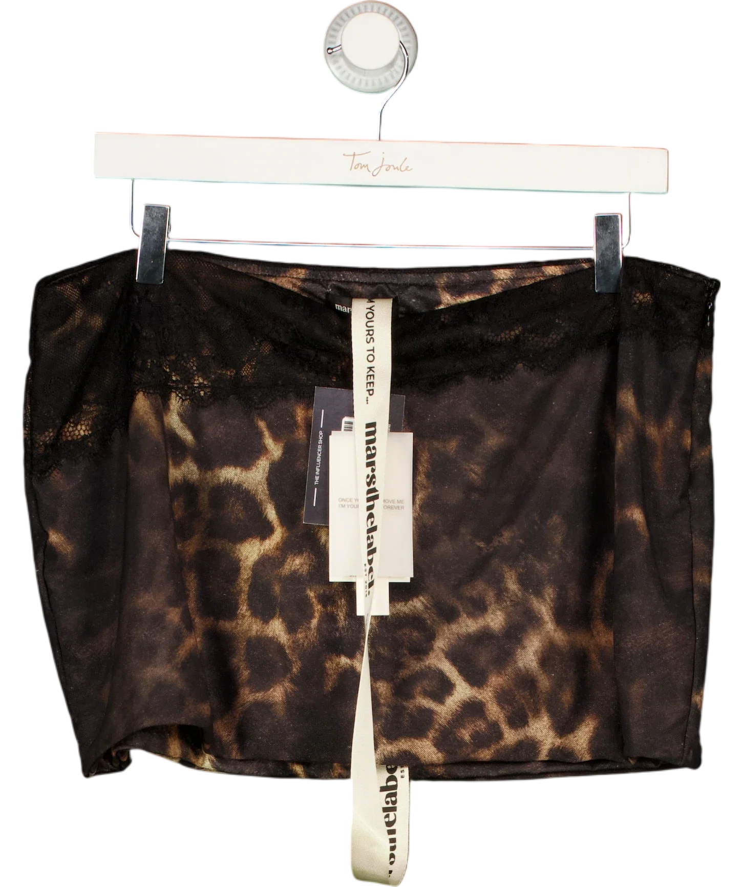 Mars the Label Black The Jayde Mini Skirt BROWN Leopard Prin, size UK 16 — front
