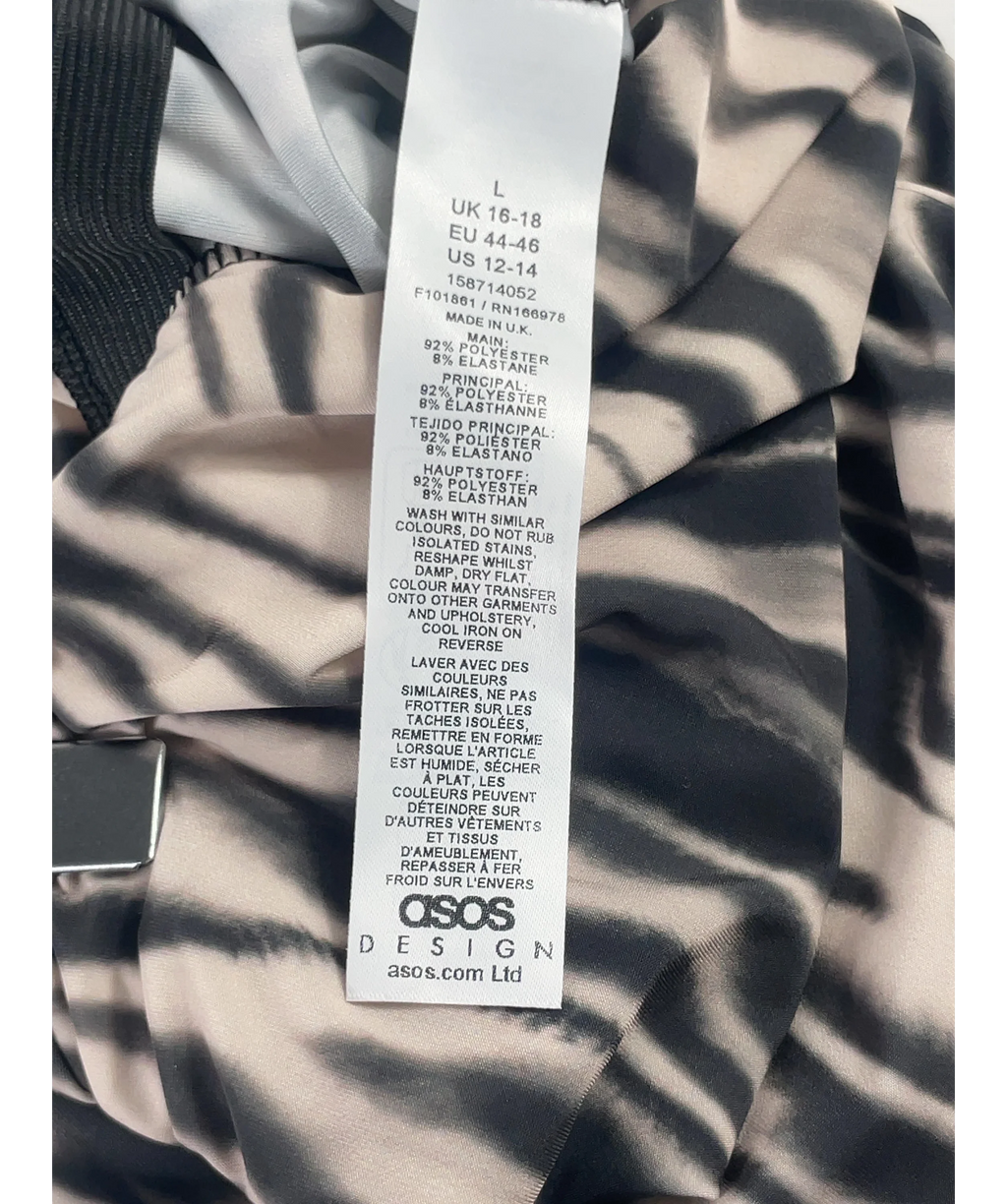 ASOS Black Foldover Skirt Zebra Print Capri Trousers, size UK L — label