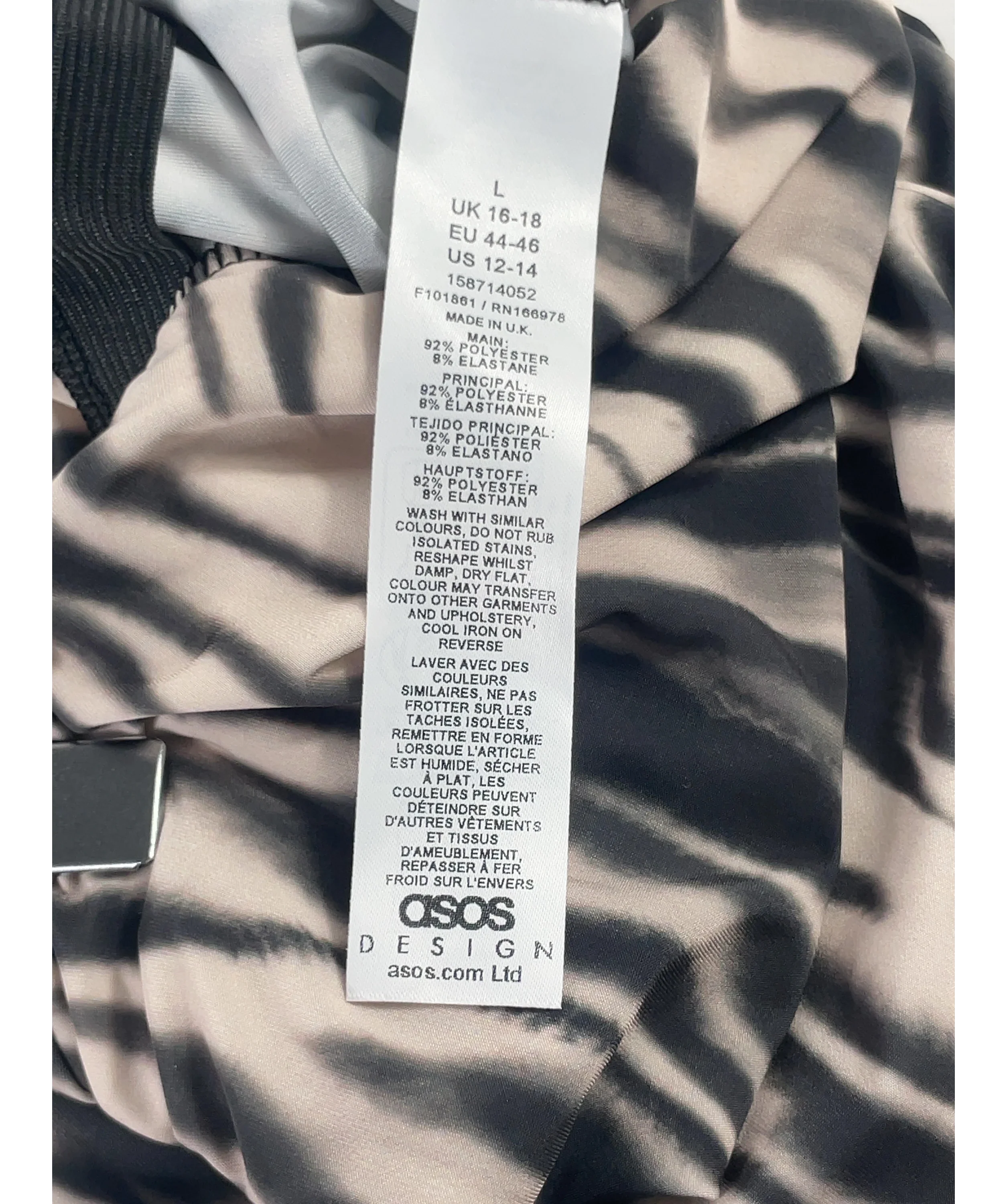 ASOS Black Foldover Skirt Zebra Print Capri Trousers, size UK L — label