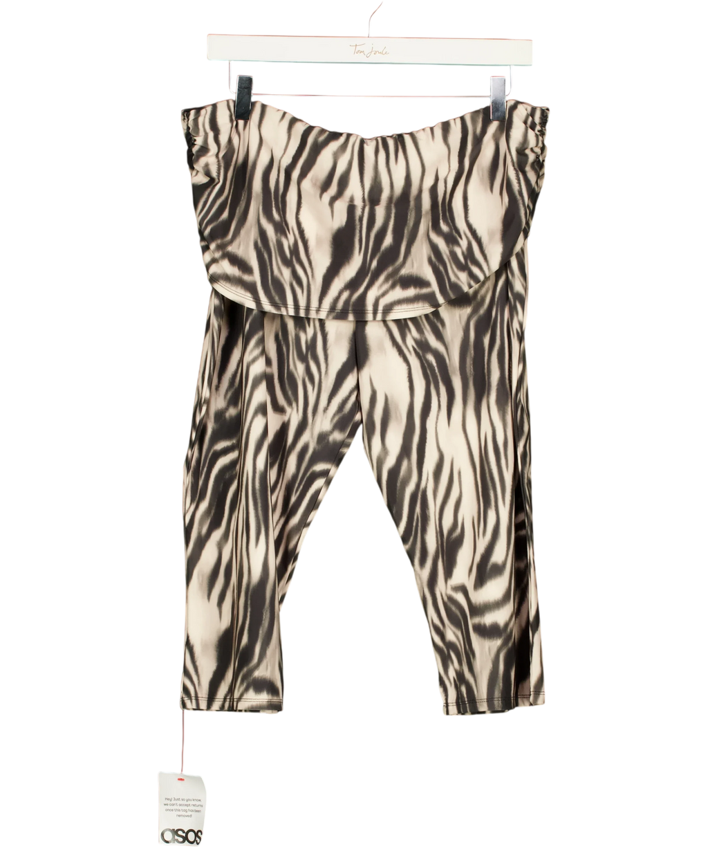 ASOS Black Foldover Skirt Zebra Print Capri Trousers, size UK L — front
