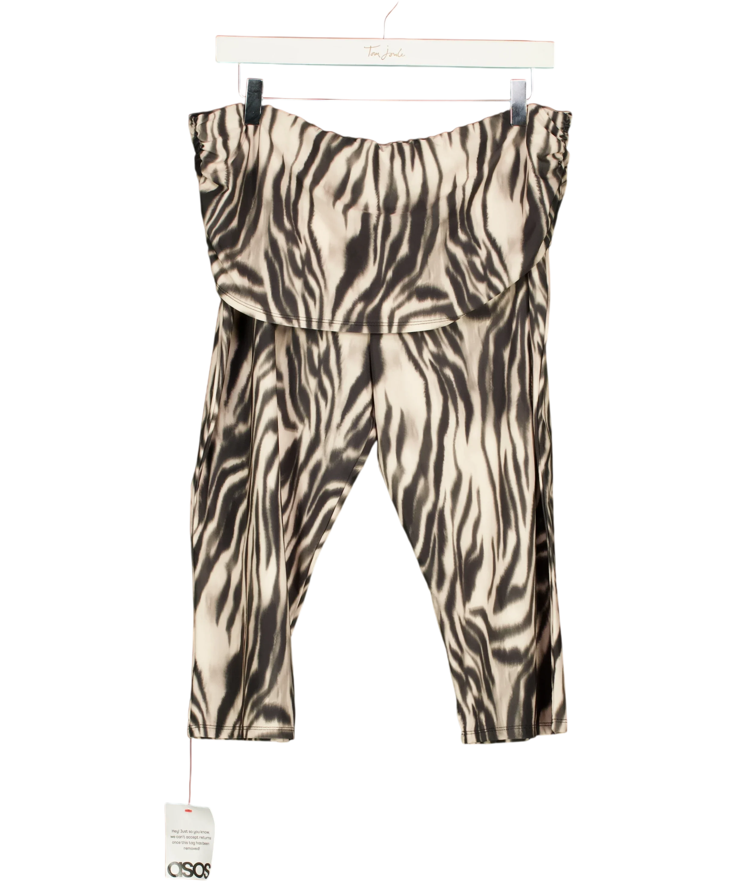 ASOS Black Foldover Skirt Zebra Print Capri Trousers, size UK L — front