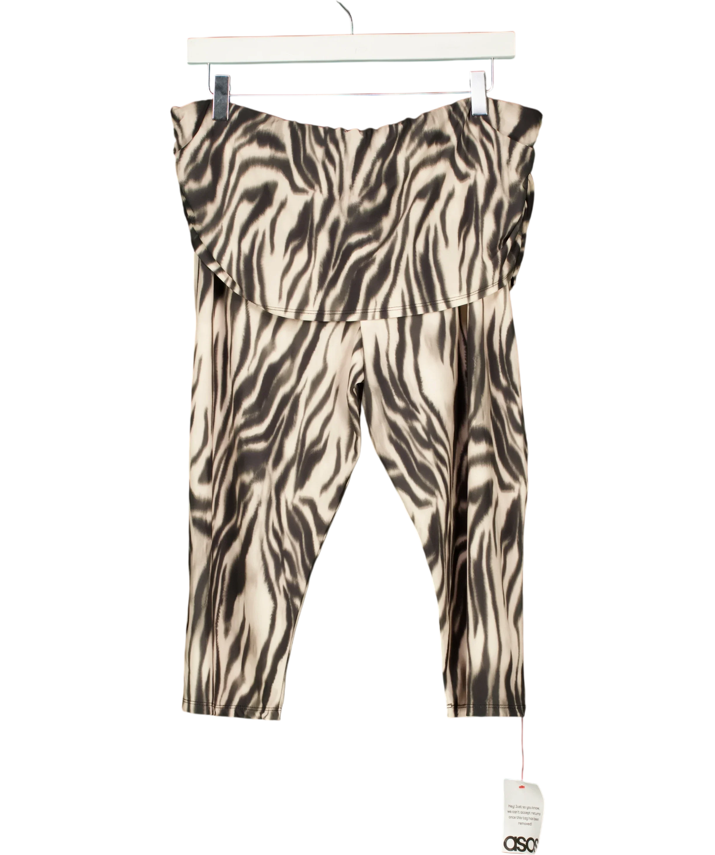 ASOS Black Foldover Skirt Zebra Print Capri Trousers, size UK L — back