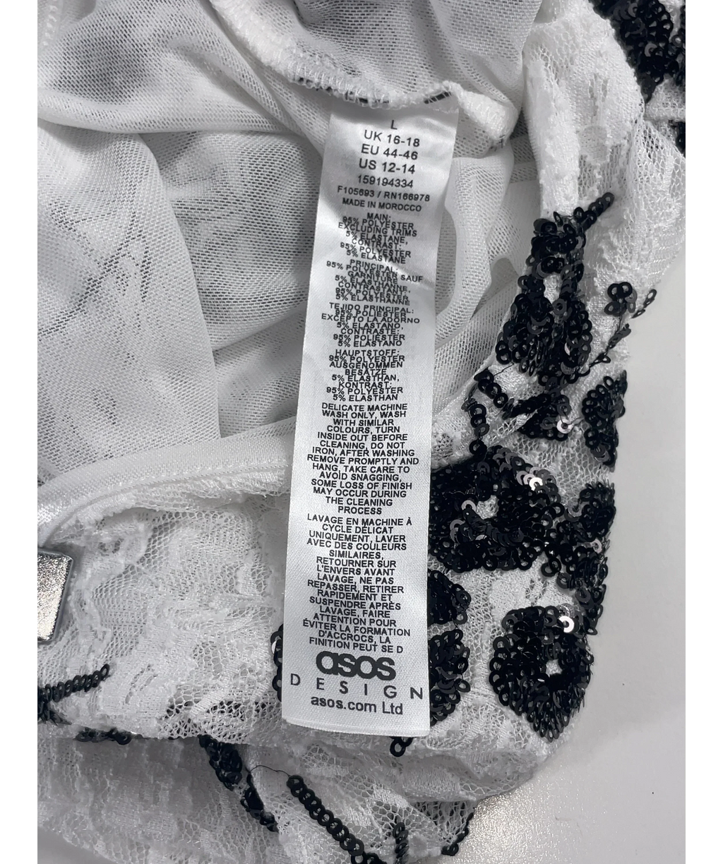 ASOS White DESIGN Sequin Lace Capri Trousers in Black and White Floral L, size UK L — label
