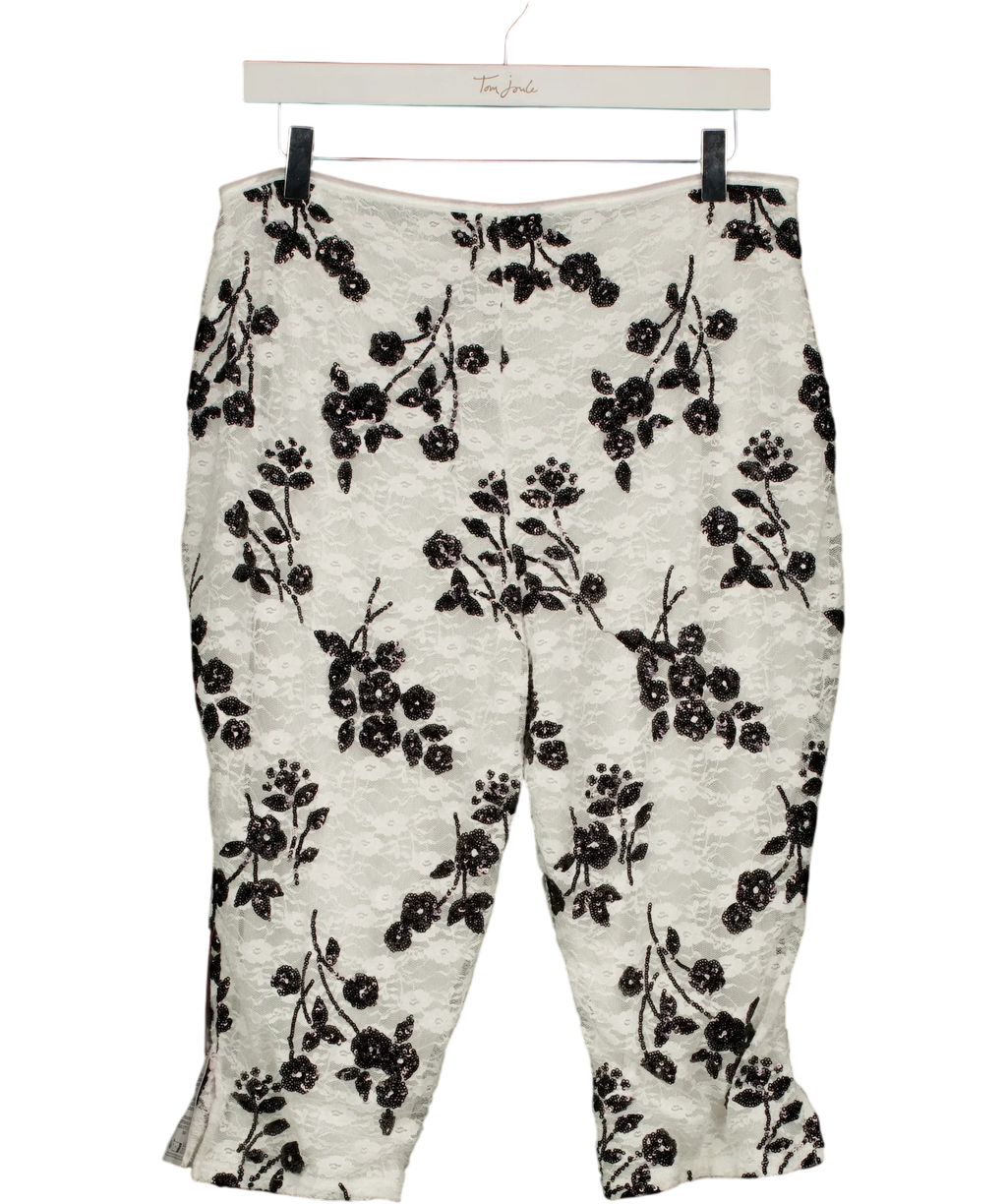 ASOS White DESIGN Sequin Lace Capri Trousers in Black and White Floral L, size UK L — back
