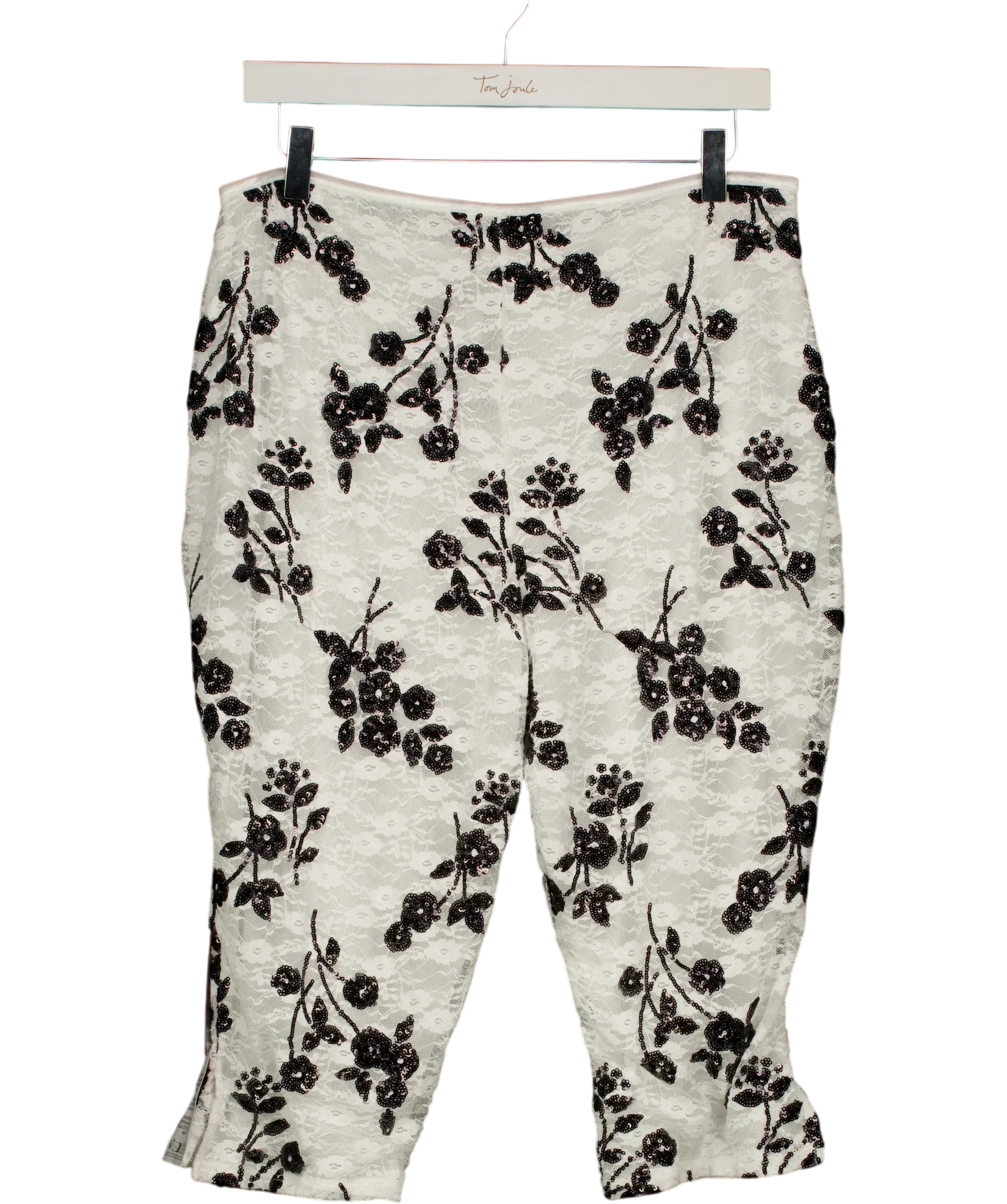 ASOS White DESIGN Sequin Lace Capri Trousers in Black and White Floral L, size UK L — back
