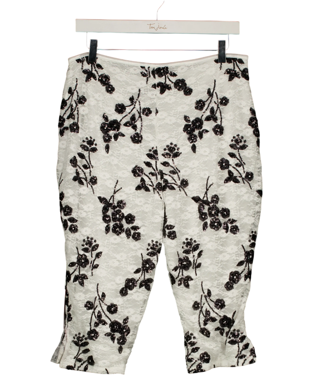 ASOS White DESIGN Sequin Lace Capri Trousers in Black and White Floral L, size UK L — back