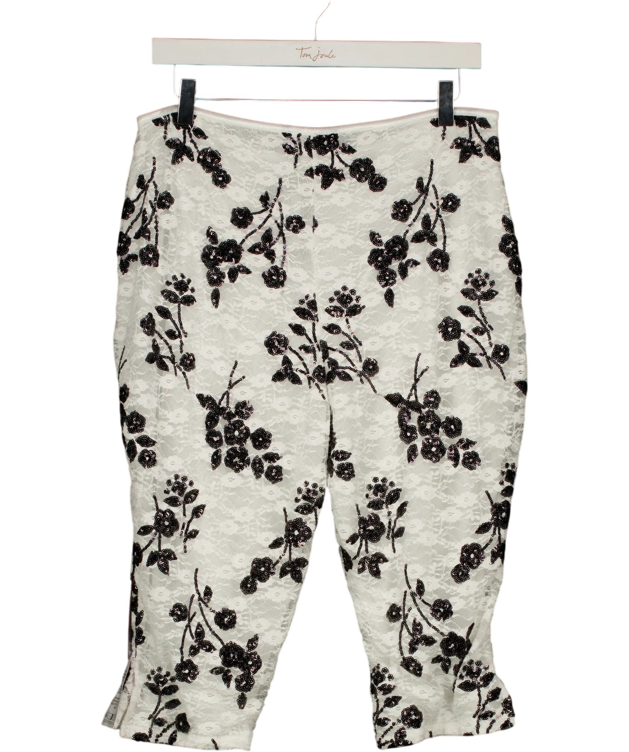 ASOS White DESIGN Sequin Lace Capri Trousers in Black and White Floral L, size UK L — back