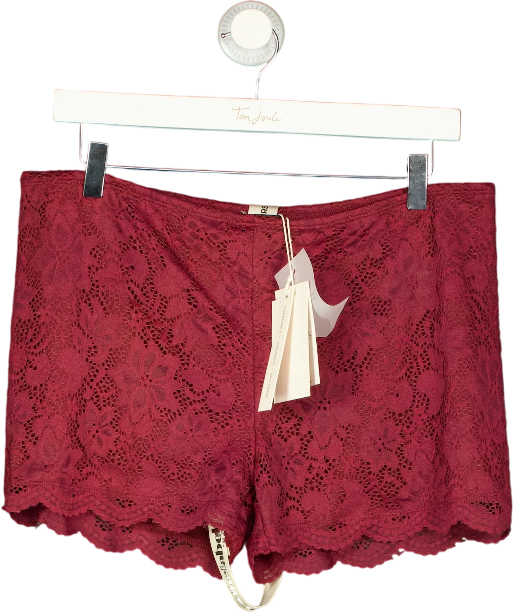 Mars the Label Red Harlow Lace Mini Shorts in Wine RED, size UK 16 — front