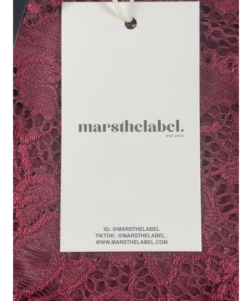 Mars the Label Red Harlow Lace Mini Shorts in Wine RED, size UK 18 — detail
