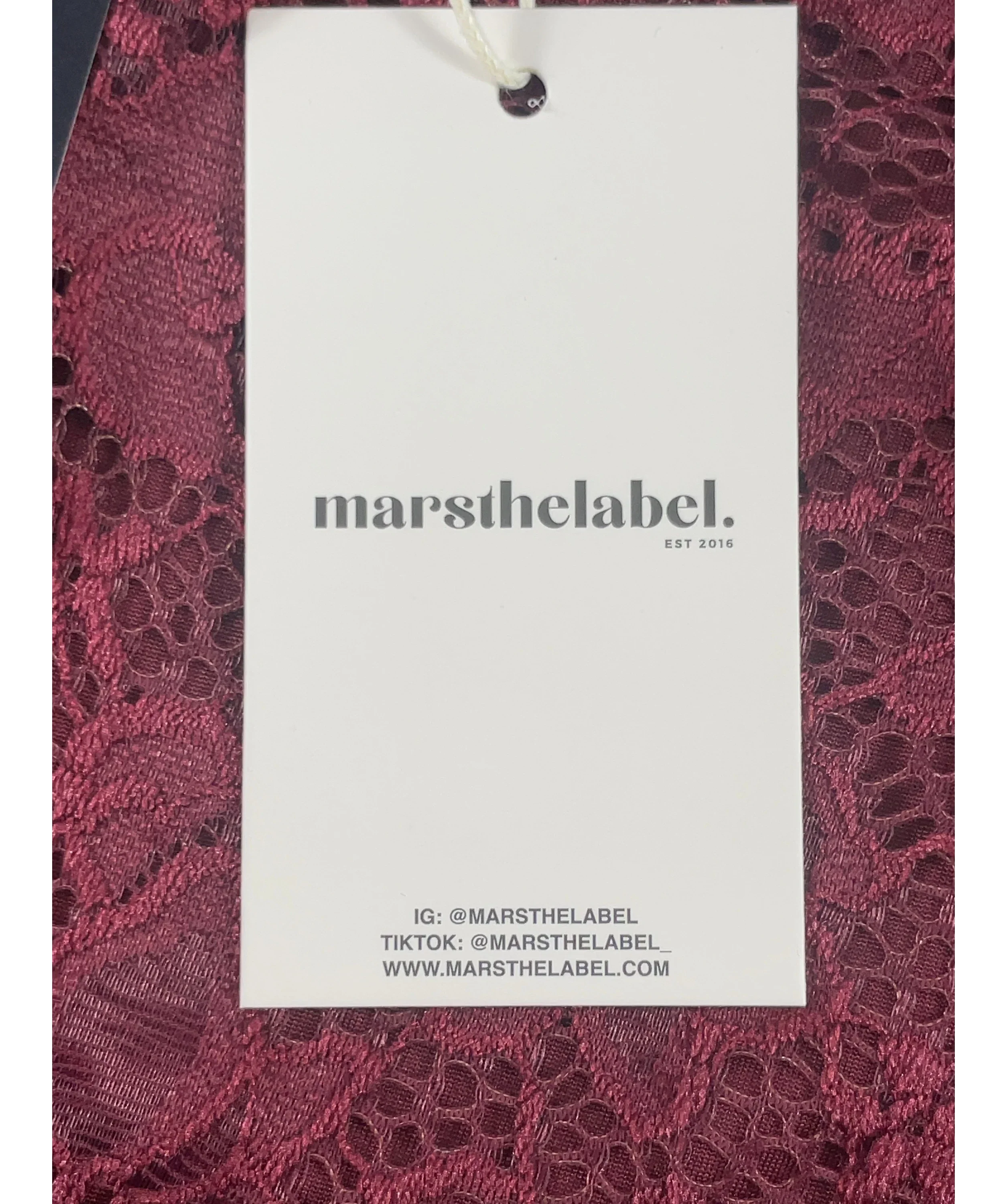 Mars the Label Red Harlow Lace Mini Shorts in Wine RED, size UK 18 — detail