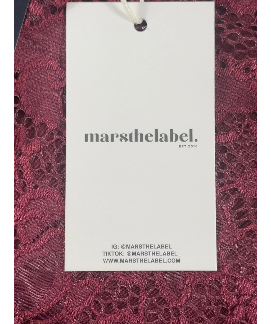 Mars the Label Red Harlow Lace Mini Shorts in Wine RED, size UK 18 — detail