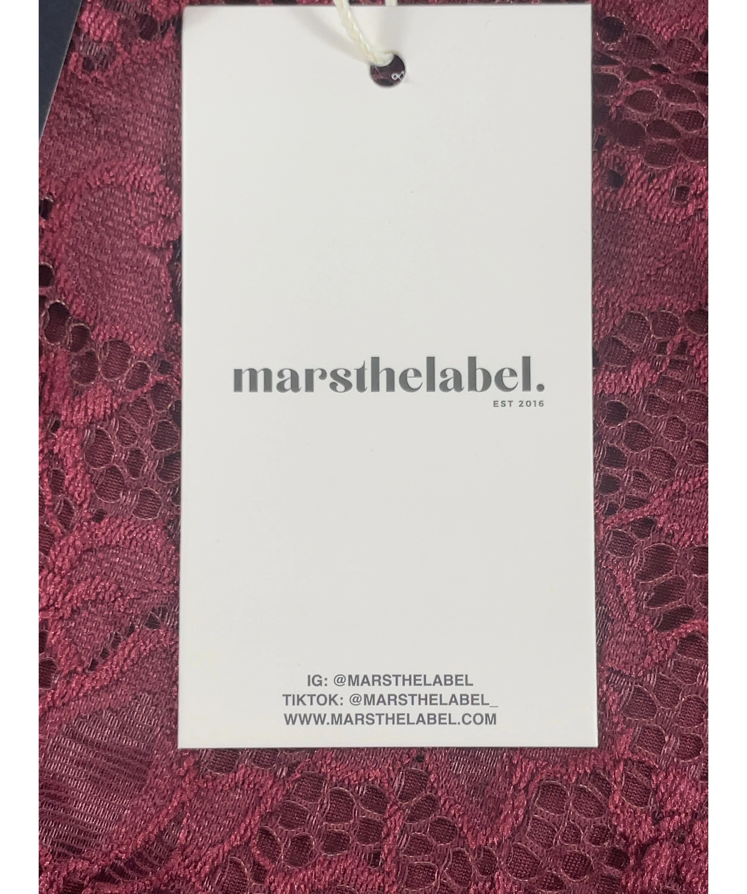 Mars the Label Red Harlow Lace Mini Shorts in Wine RED, size UK 18 — detail