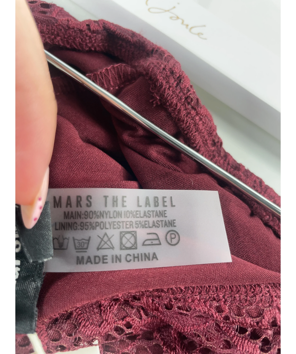 Mars the Label Red Harlow Lace Mini Shorts in Wine RED, size UK 18 — label