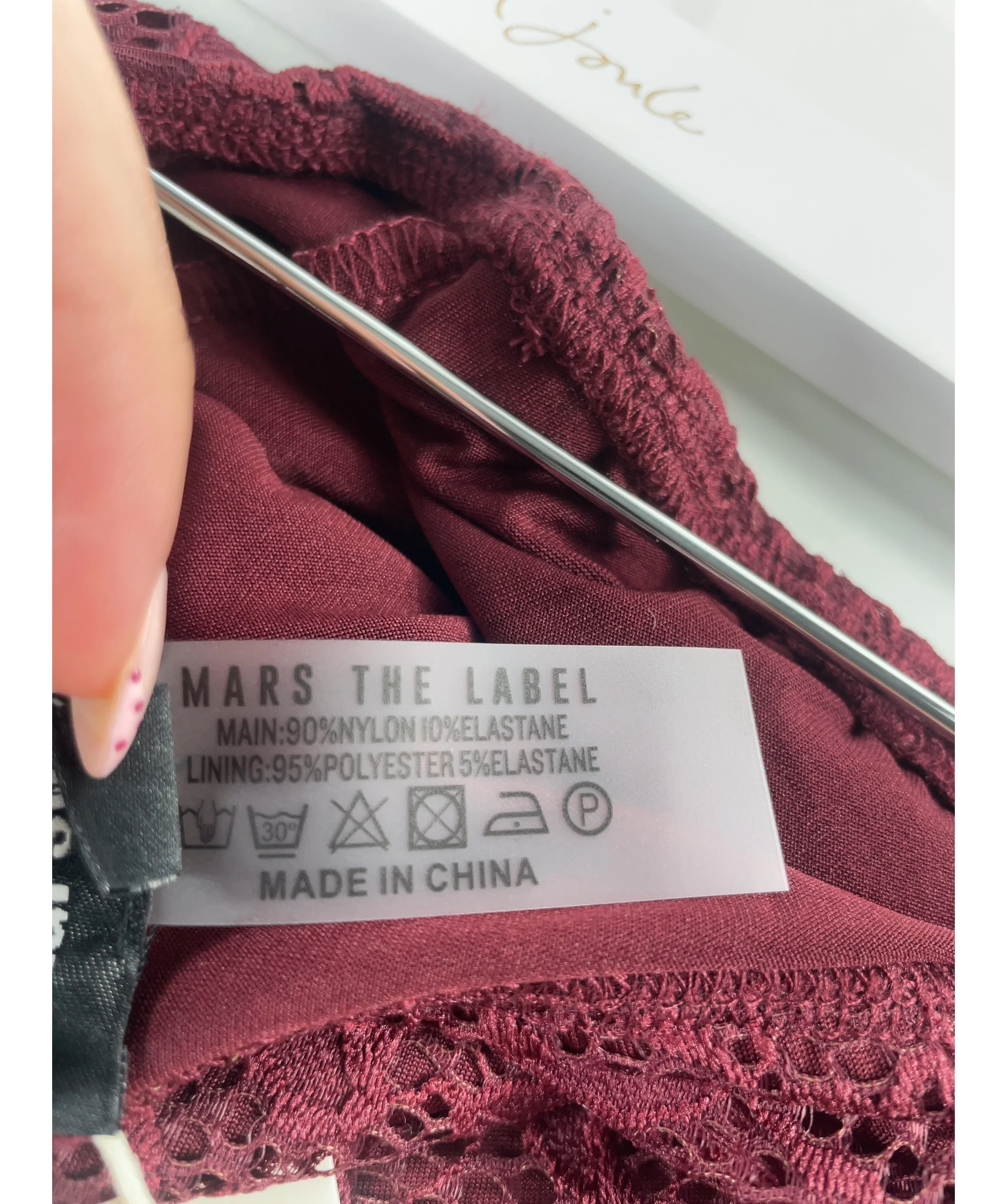 Mars the Label Red Harlow Lace Mini Shorts in Wine RED, size UK 18 — label
