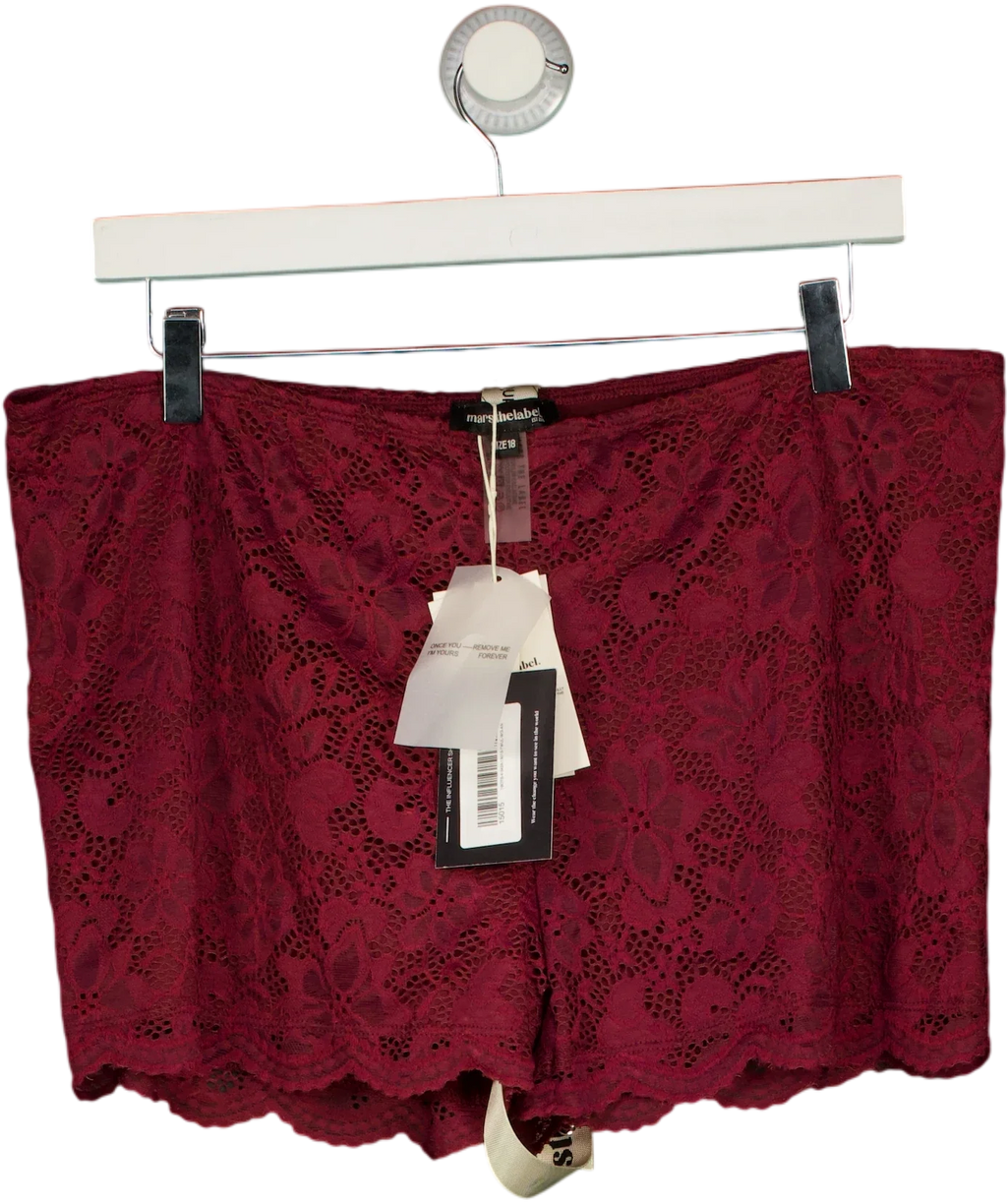 Mars the Label Red Harlow Lace Mini Shorts in Wine RED, size UK 18 — front