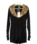 OH POLLY Black Loa Leopard Faux Fur-Trim Playsuit Black, size UK XL — front