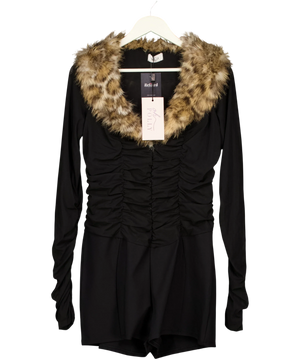 OH POLLY Loa Leopard Faux Fur-trim Playsuit Black UK XL