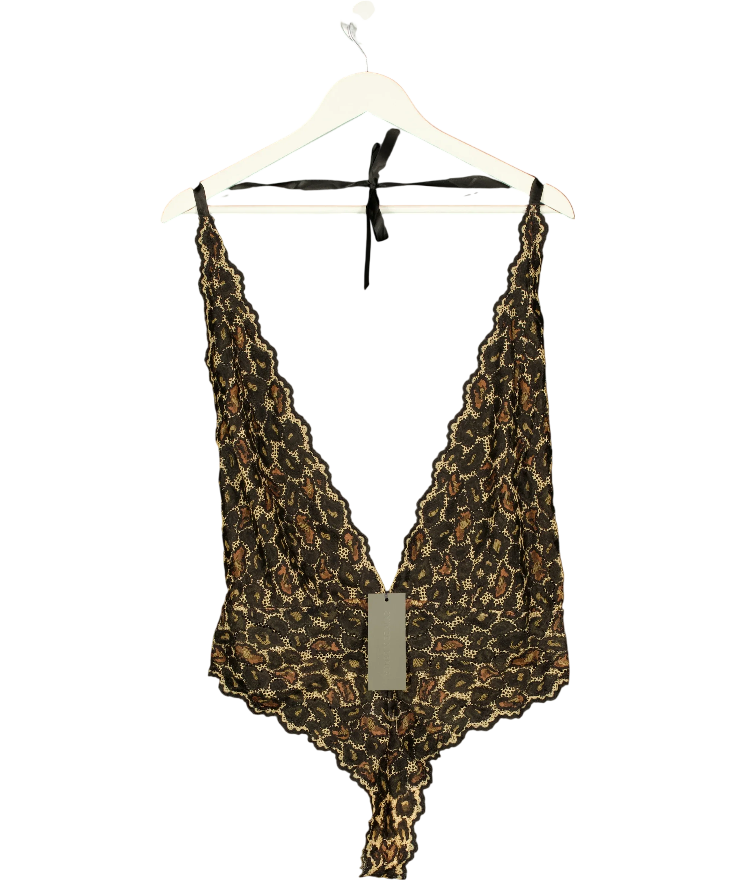 Savage X fenty Black On The Prowl Lace Teddy  LEOPARD, size UK 16 — front