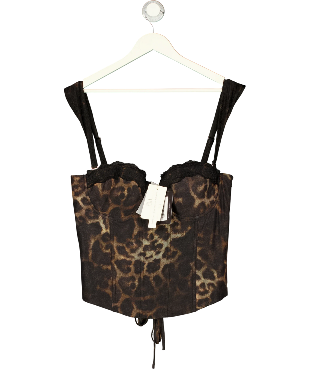 Mars the Label Black The Jayde Corset Top in Leopard Print, size UK 16 — front