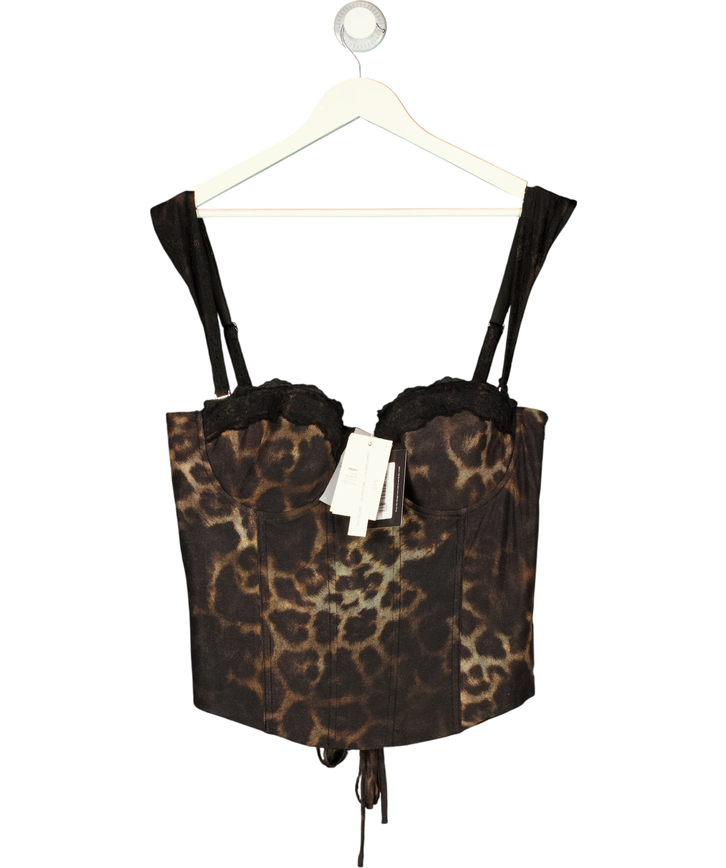 Mars the Label Black The Jayde Corset Top in Leopard Print, size UK 16 — front