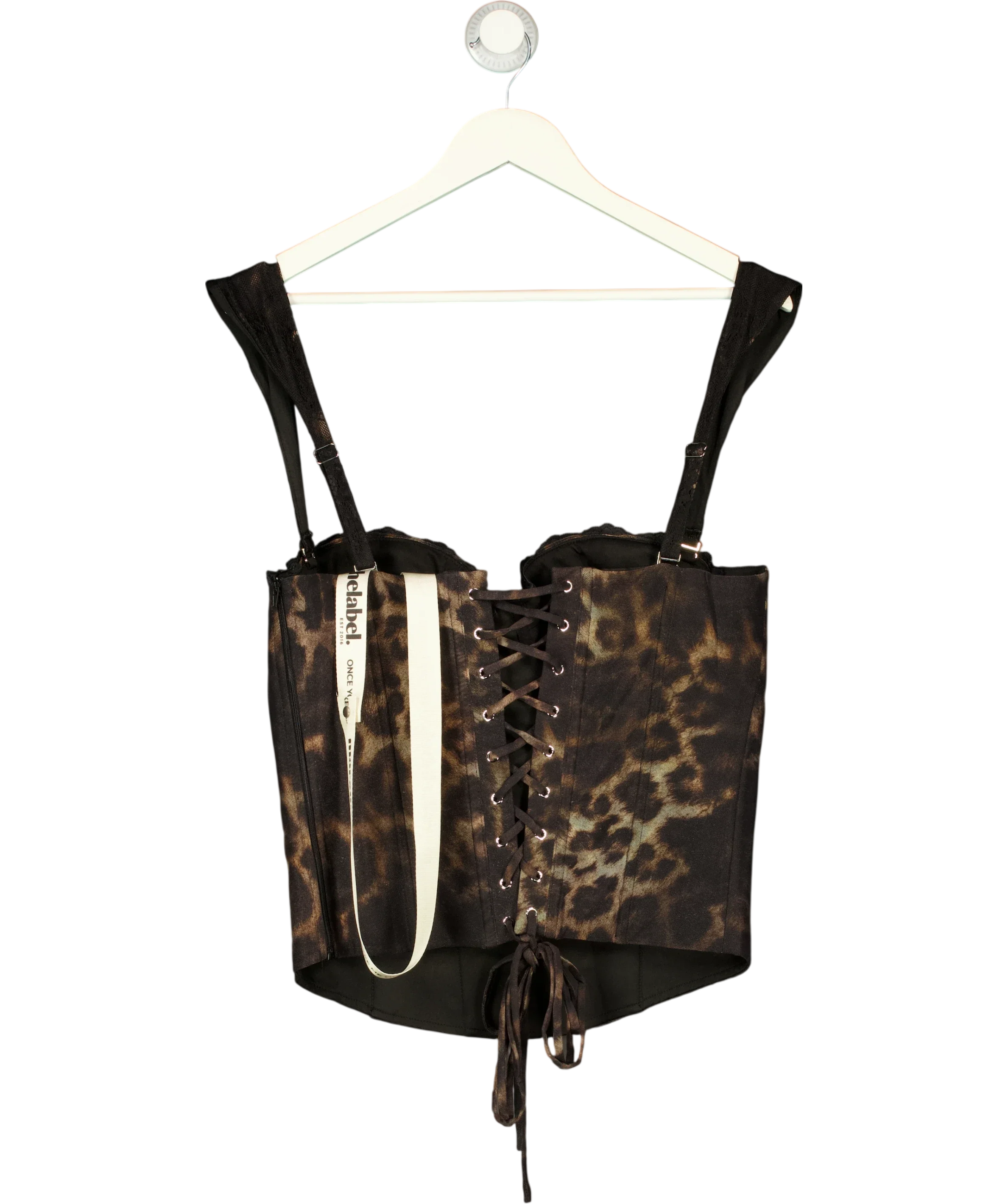 Mars the Label Black The Jayde Corset Top in Leopard Print, size UK 16 — back