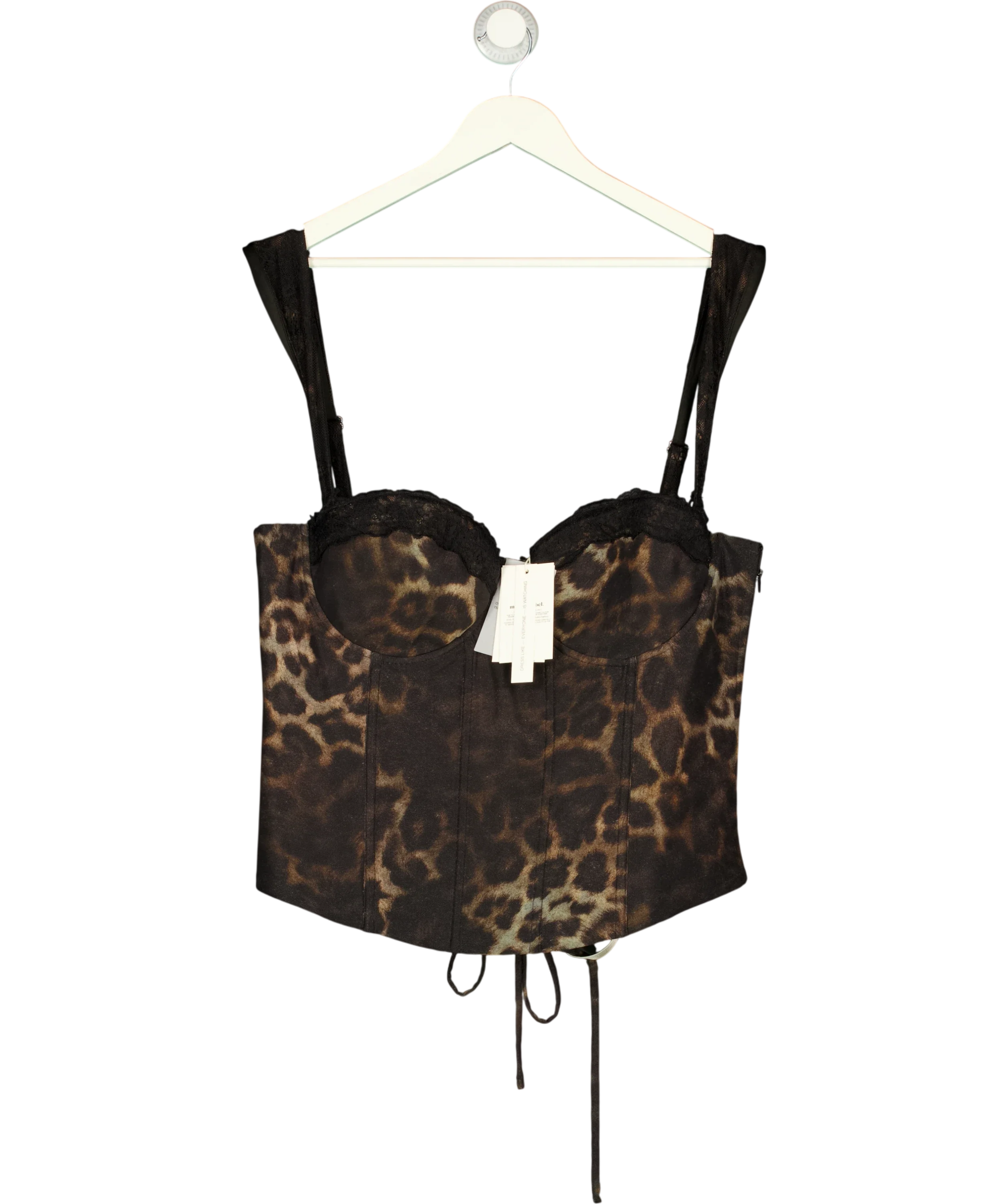 Mars the Label Black The Jayde Corset Top in Leopard Print, size UK 18 — front