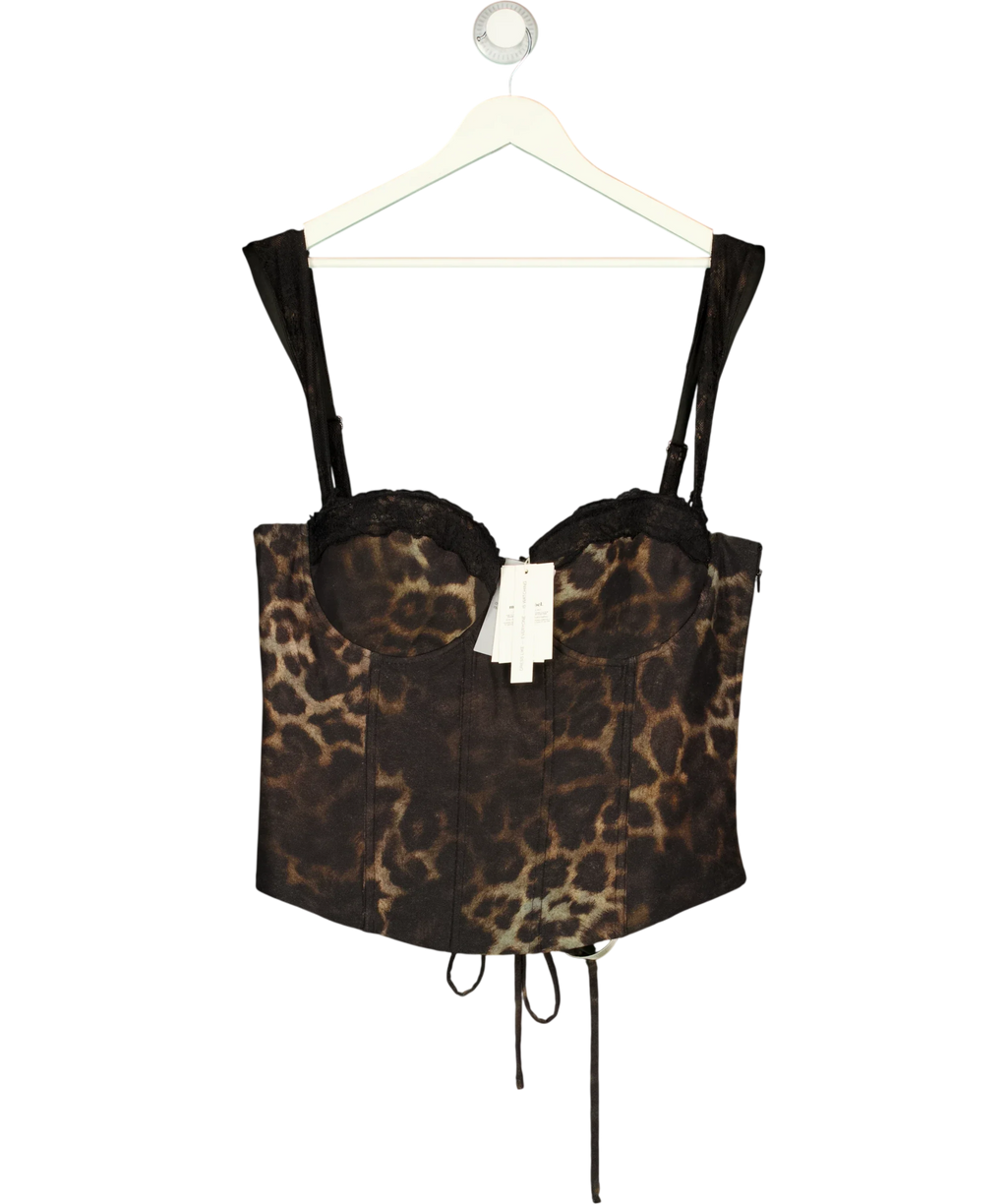 Mars the Label Black The Jayde Corset Top in Leopard Print, size UK 18 — front
